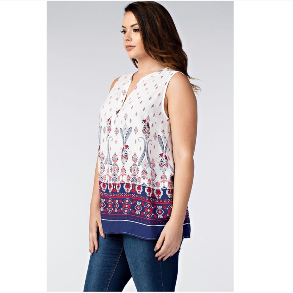 Plus Size Ivory Red Paisley Tunic - Picture 1 of 3